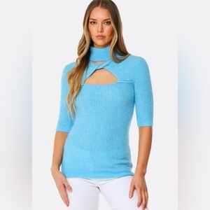 Women's GANNI Sweater, cutout Neck Light Blue Knit Top, $160, size M